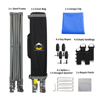 Crown Shades 10’x10’ Portable Instant Canopy Tent w/Extendable Legs, Blue (Used) - VMInnovations
