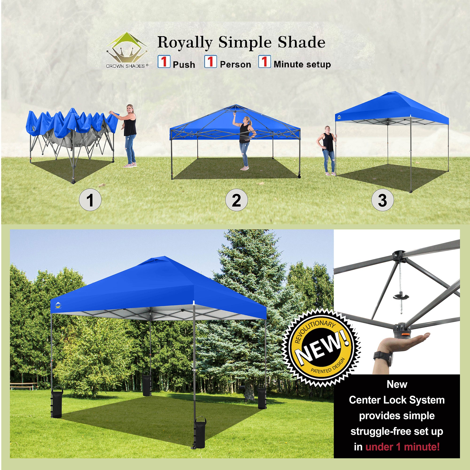 Crown Shades 10’x10’ Portable Instant Canopy Tent w/Extendable Legs, Blue (Used) - VMInnovations