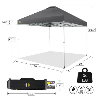Crown Shades 10’x10’ Portable Instant Canopy Tent w/Extendable Legs, Grey (Used) - VMInnovations