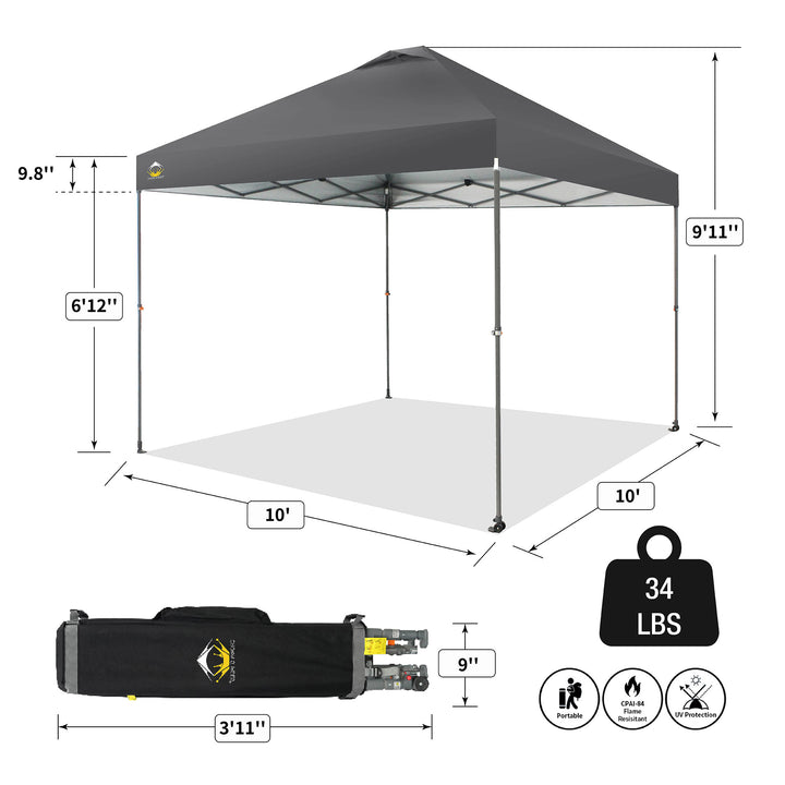 Crown Shades 10’x10’ Portable Instant Canopy Tent w/Extendable Legs, Grey (Used)