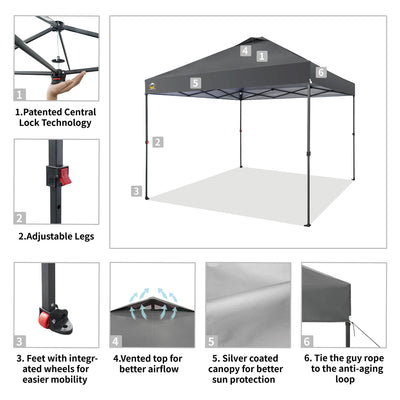Crown Shades 10’x10’ Portable Instant Canopy Tent w/Extendable Legs, Grey (Used) - VMInnovations