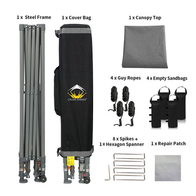 Crown Shades 10’x10’ Portable Instant Canopy Tent w/Extendable Legs, Grey (Used) - VMInnovations