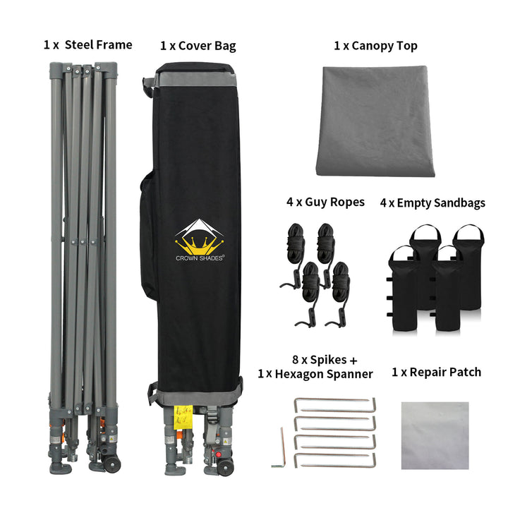 Crown Shades 10’x10’ Portable Instant Canopy Tent w/Extendable Legs, Grey (Used)