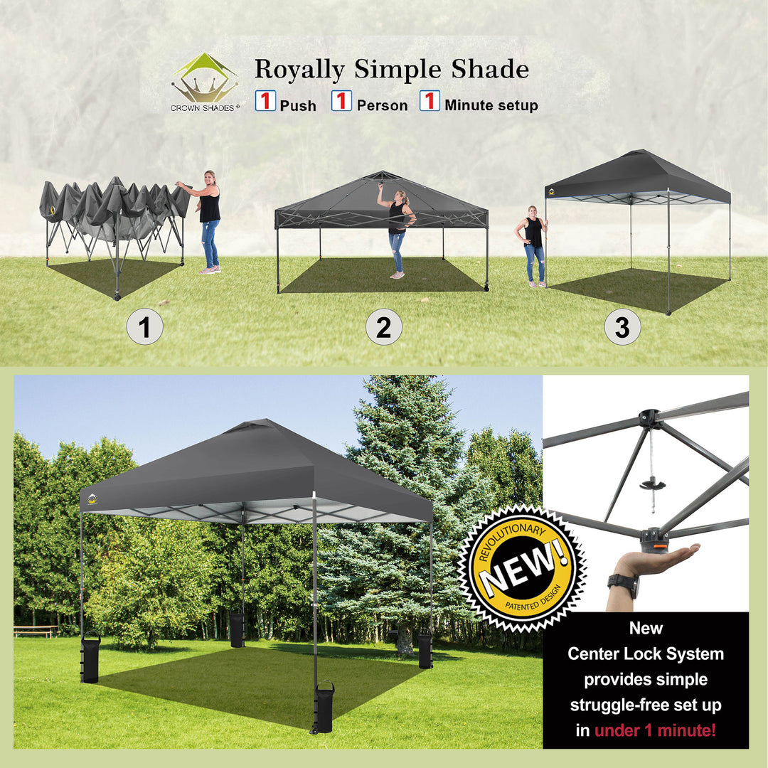 Crown Shades 10’x10’ Portable Instant Canopy Tent w/Extendable Legs, Grey (Used)