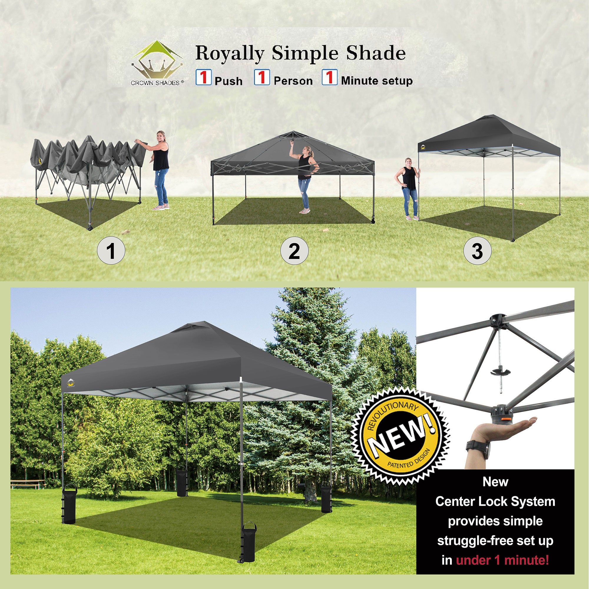 Crown Shades 10’x10’ Portable Instant Canopy Tent w/Extendable Legs, Grey (Used) - VMInnovations