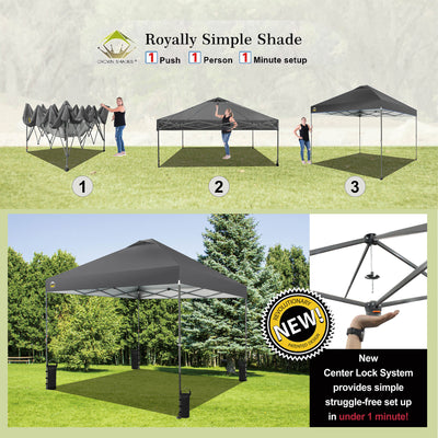 Crown Shades 10’x10’ Portable Instant Canopy Tent w/Extendable Legs, Grey (Used) - VMInnovations