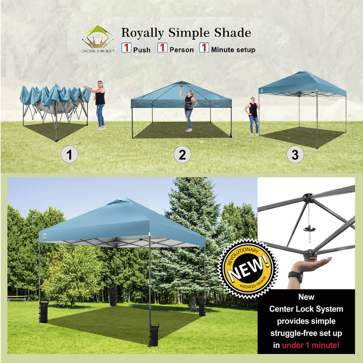 Crown Shades 10’ x 10’ Portable Instant Canopy Tent w/Extendable Legs,Cyan(Used)