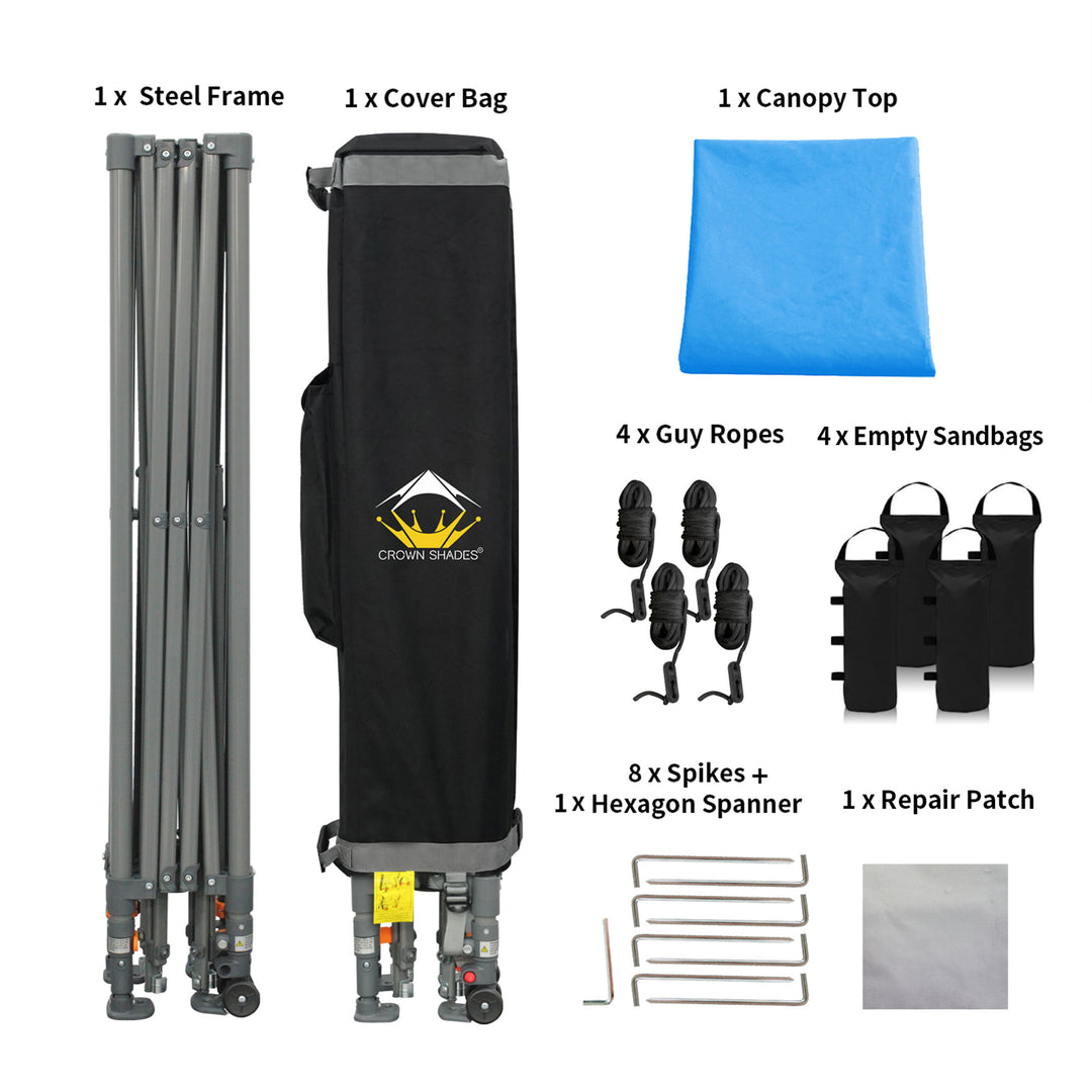 Crown Shades 10’ x 10’ Portable Instant Canopy Tent w/Extendable Legs, Sky(Used)