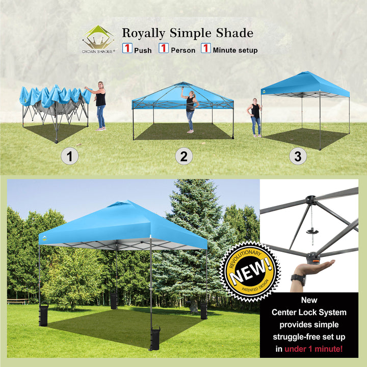 Crown Shades 10’ x 10’ Portable Instant Canopy Tent w/Extendable Legs, Sky(Used)