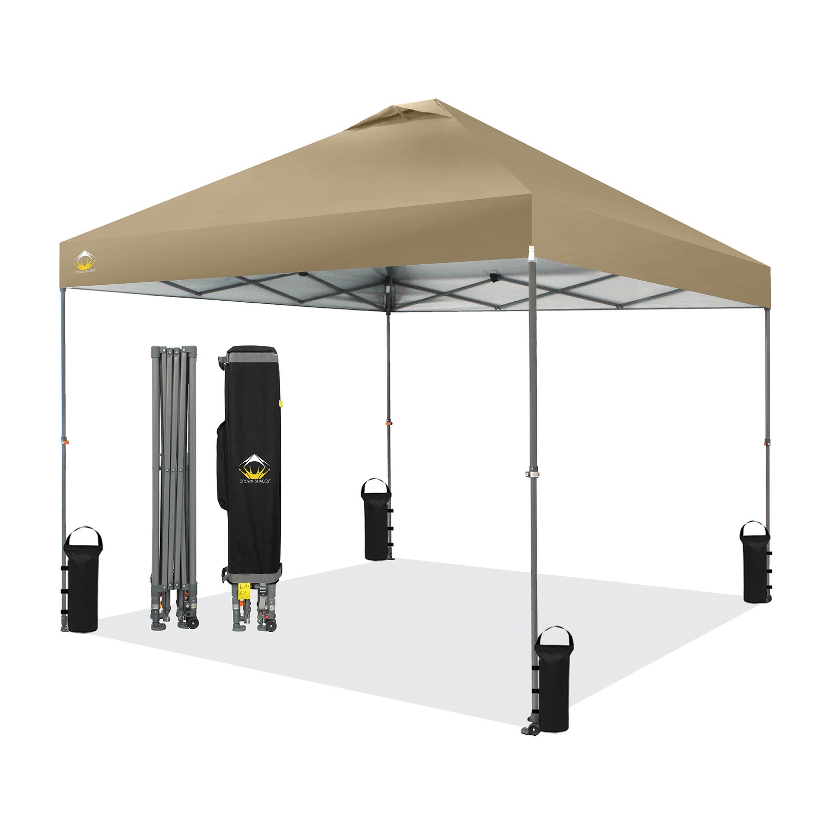 Crown Shades 10’x10’ Portable Instant Canopy Tent w/Extendable Legs, Khaki(Used) - VMInnovations