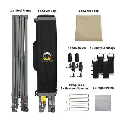 Crown Shades 10’x10’ Portable Instant Canopy Tent w/Extendable Legs, Khaki(Used) - VMInnovations