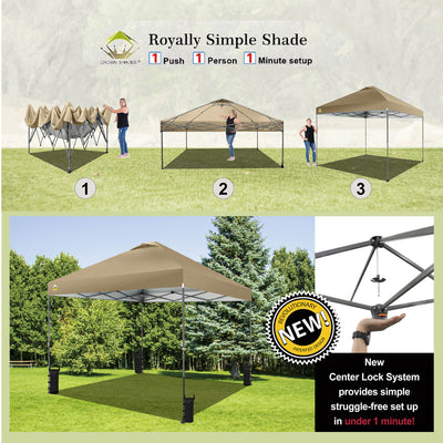 Crown Shades 10’x10’ Portable Instant Canopy Tent w/Extendable Legs, Khaki(Used) - VMInnovations