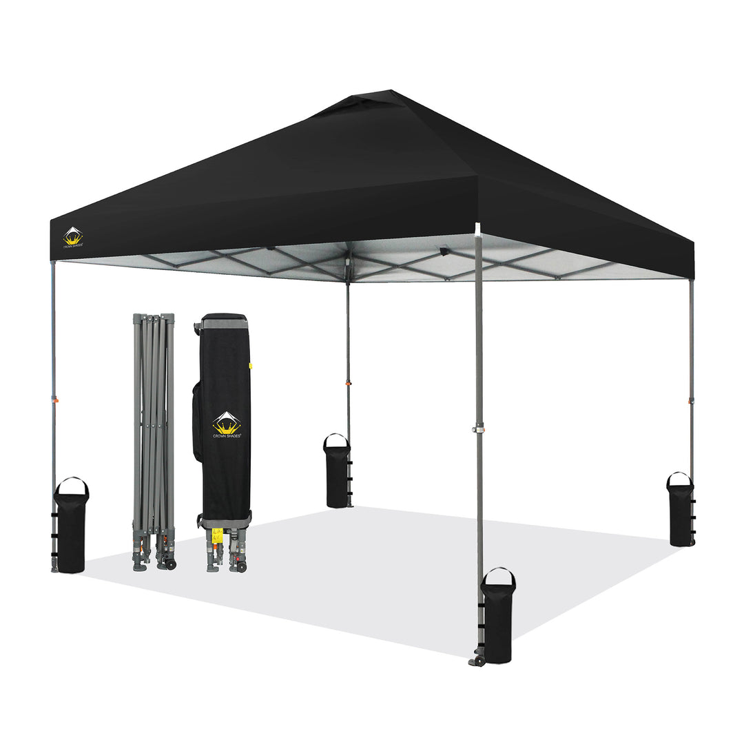 Crown Shades 10’ x 10’ Portable Canopy Tent with Extendable Legs, Black (Used)