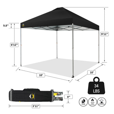 Crown Shades 10’ x 10’ Portable Canopy Tent with Extendable Legs, Black (Used) - VMInnovations