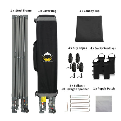 Crown Shades 10’ x 10’ Portable Canopy Tent with Extendable Legs, Black (Used) - VMInnovations