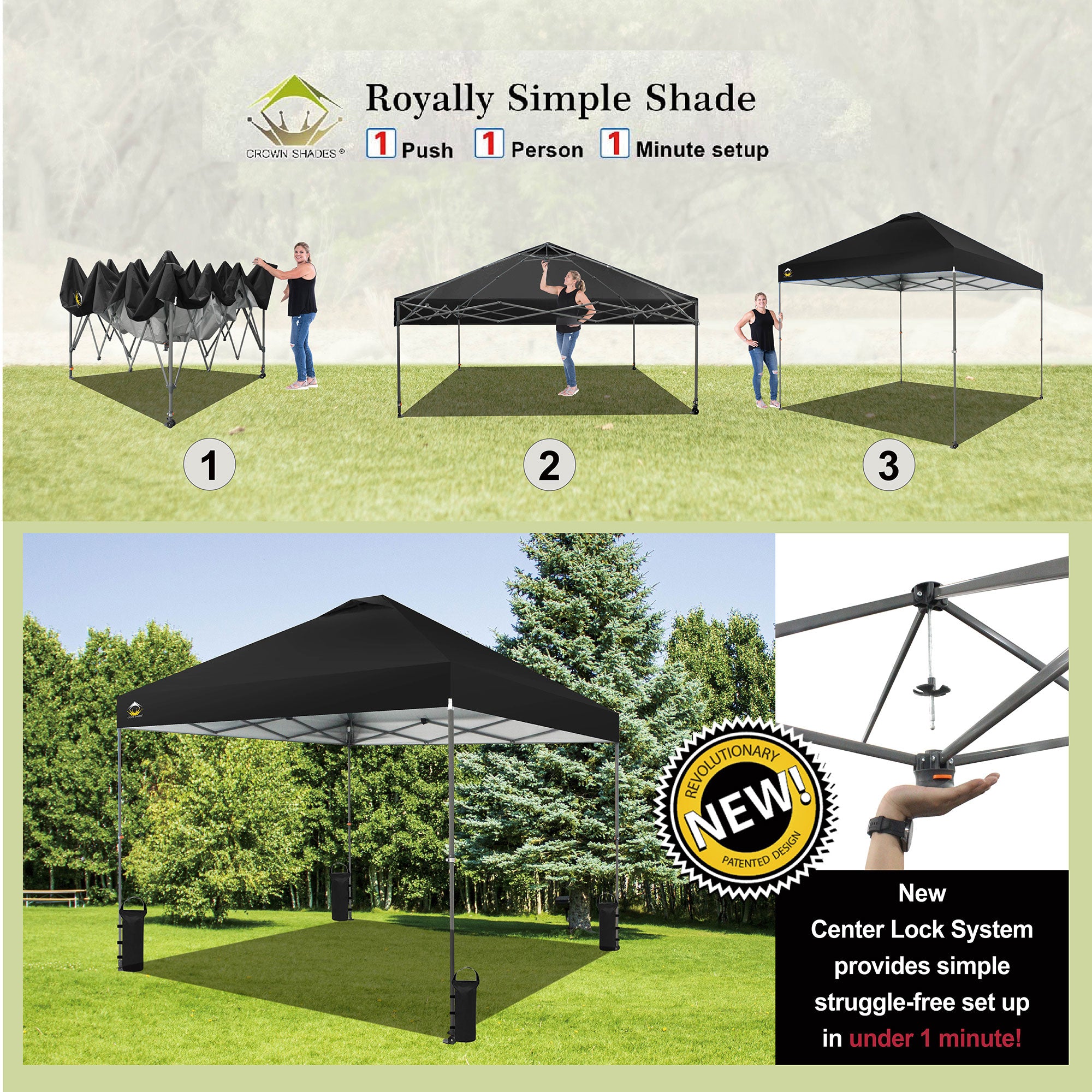 Crown Shades 10’ x 10’ Portable Canopy Tent with Extendable Legs, Black (Used) - VMInnovations
