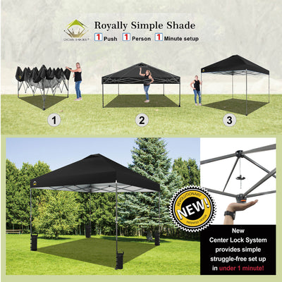 Crown Shades 10’ x 10’ Portable Canopy Tent with Extendable Legs, Black (Used) - VMInnovations