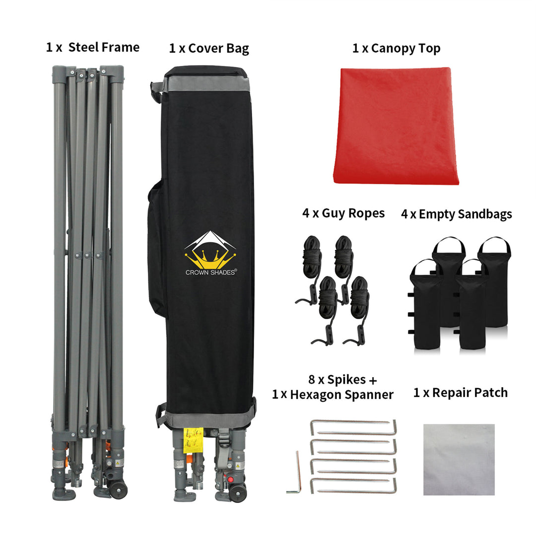 Crown Shades 10’ x 10’ Portable Instant Canopy Tent w/Extendable Legs, Red(Used)