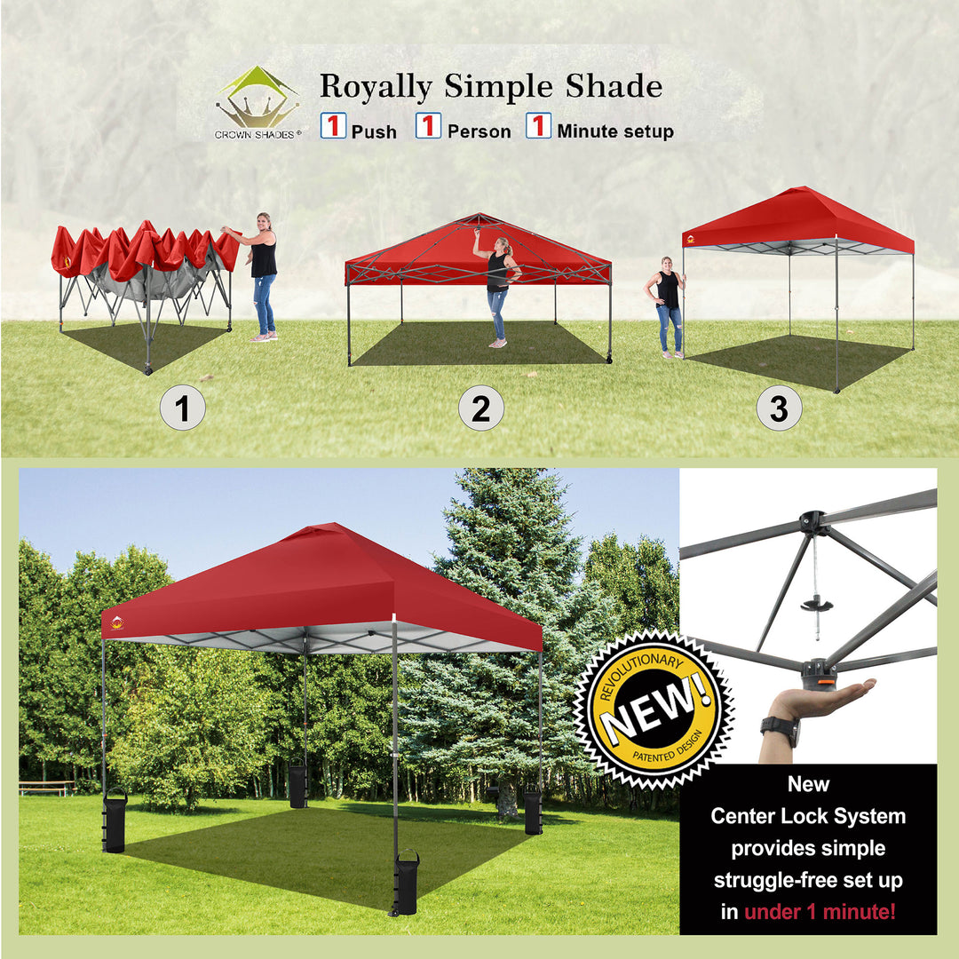 Crown Shades 10’ x 10’ Portable Instant Canopy Tent w/Extendable Legs, Red(Used)