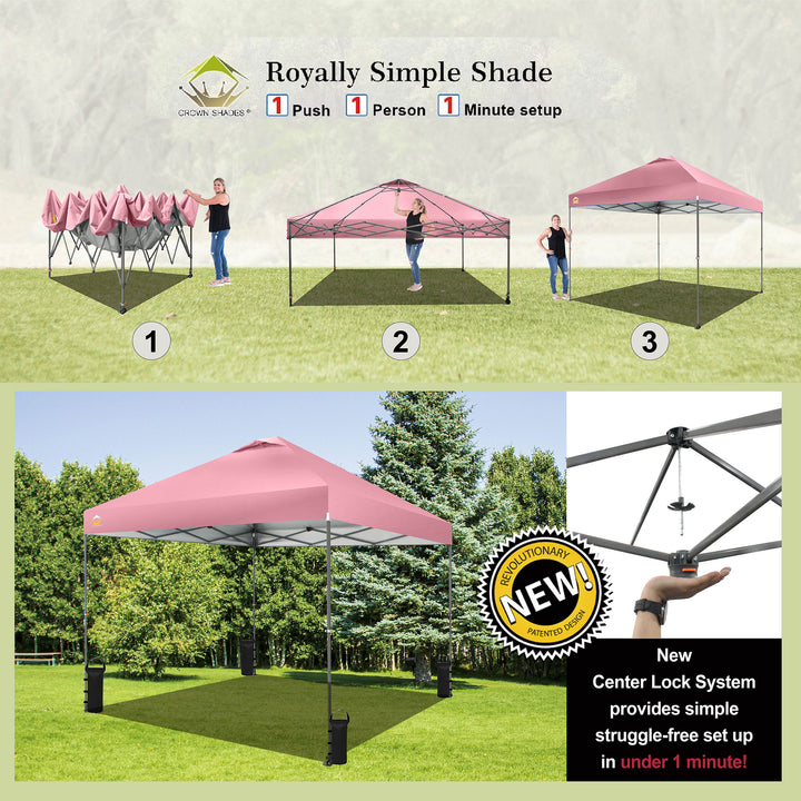 Crown Shades 10’ x 10’ Portable Instant Canopy with Extendable Legs, Pink (Used)