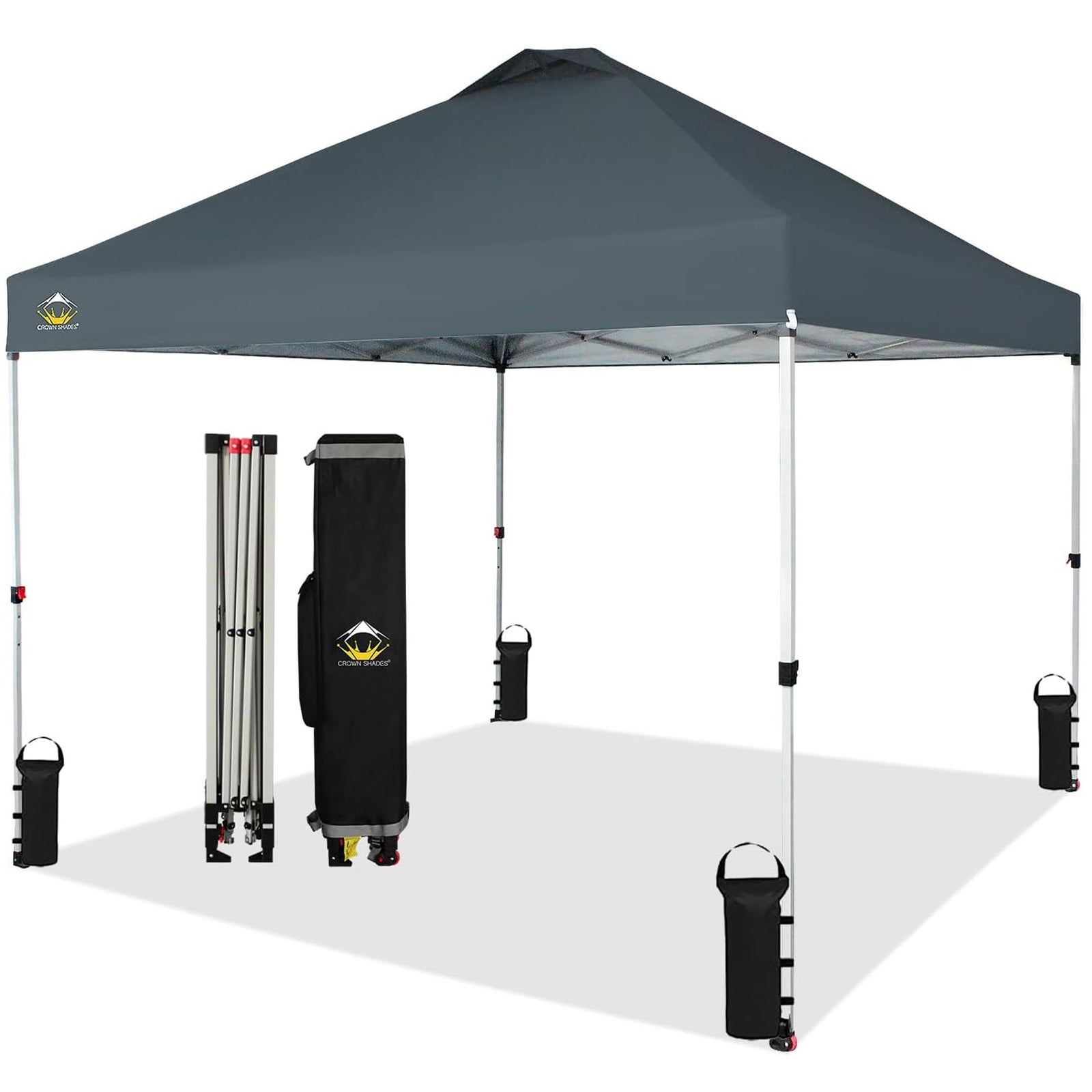 Crown Shades 10x10ft Pop Up Canopy Tent, Single Button Setup, Grid Grey (Used) - VMInnovations