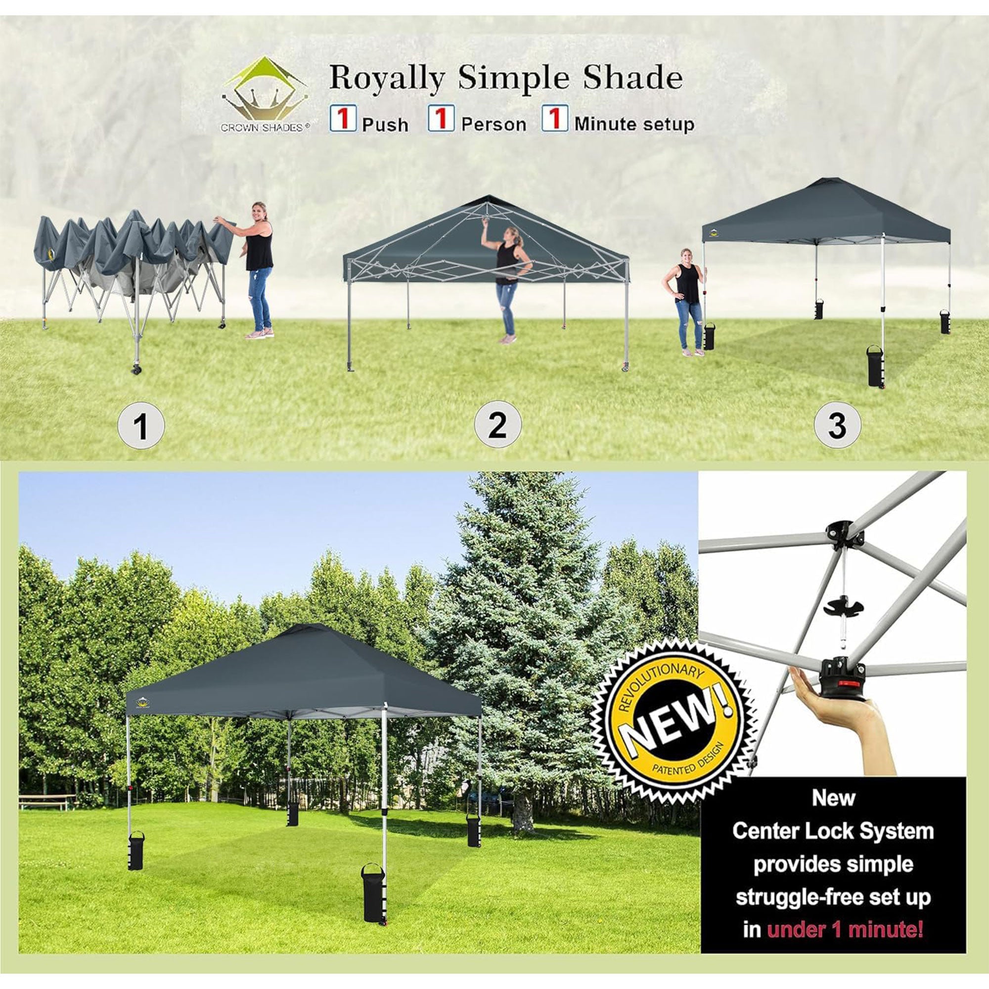 Crown Shades 10x10ft Pop Up Canopy Tent, Single Button Setup, Grid Grey (Used) - VMInnovations