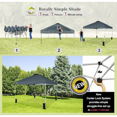 Crown Shades 10x10ft Pop Up Canopy Tent, Single Button Setup, Grid Grey (Used) - VMInnovations