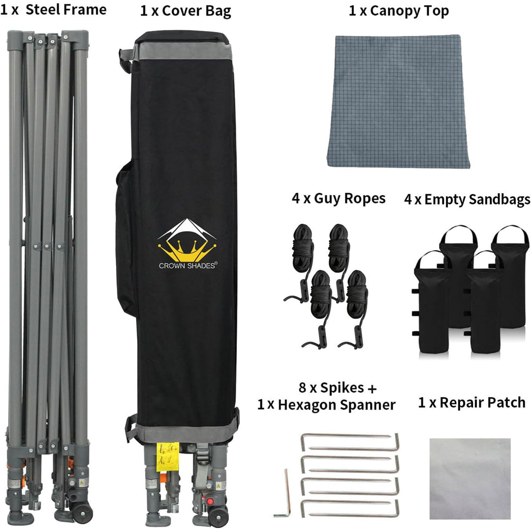 Crown Shades 10x10ft Pop Up Canopy Tent, Single Button Setup, Grid Grey (Used)