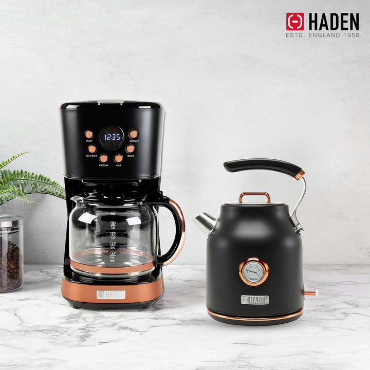 Haden Dorset 1.7L Electric Water Kettle & 12 Cup Coffee Maker, Black & Copper