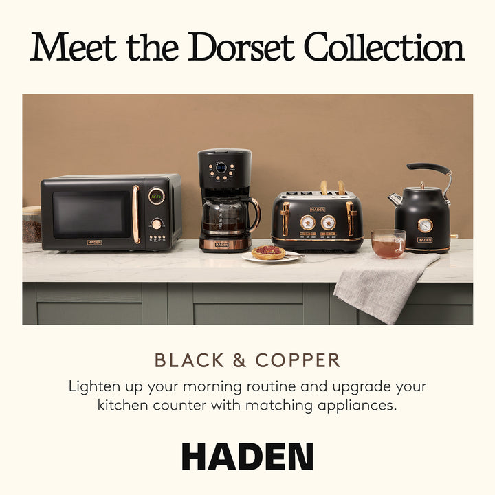 Haden Dorset 1.7L Electric Water Kettle & 12 Cup Coffee Maker, Black & Copper