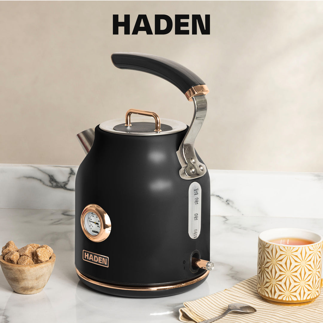Haden Dorset 1.7L Electric Water Kettle & 12 Cup Coffee Maker, Black & Copper