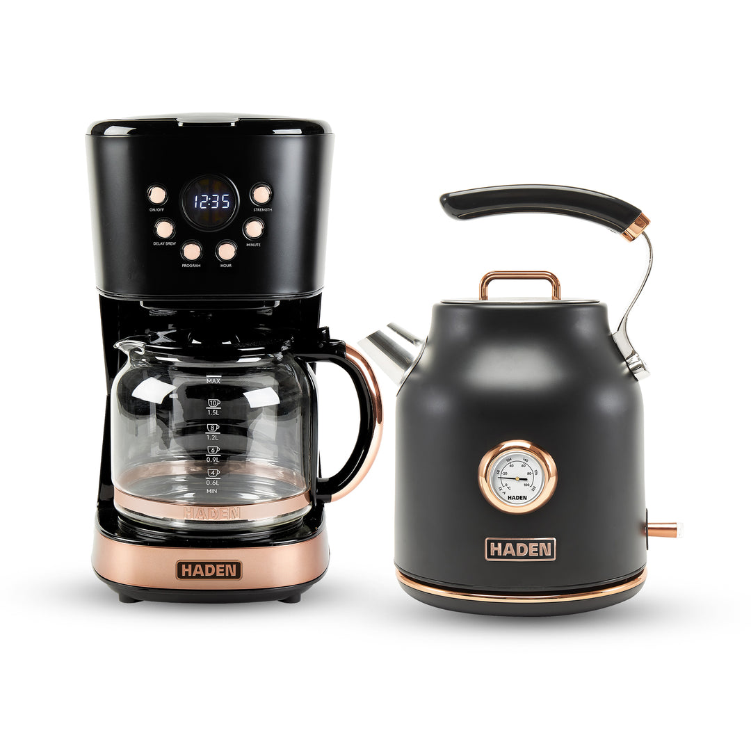 Haden Dorset 1.7L Electric Water Kettle & 12 Cup Coffee Maker, Black & Copper