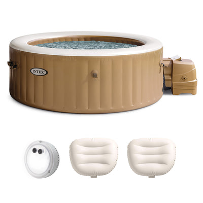 Intex PureSpa 4 Person Inflatable Spa, Multicolor Light, and Headrest (2 Pack) - VMInnovations