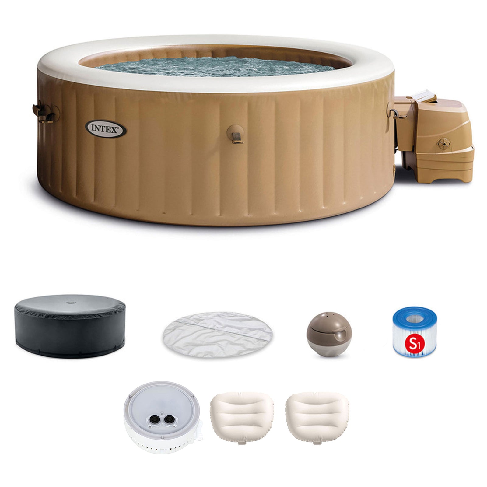 Intex PureSpa 4 Person Inflatable Spa, Multicolor Light, and Headrest (2 Pack) - VMInnovations