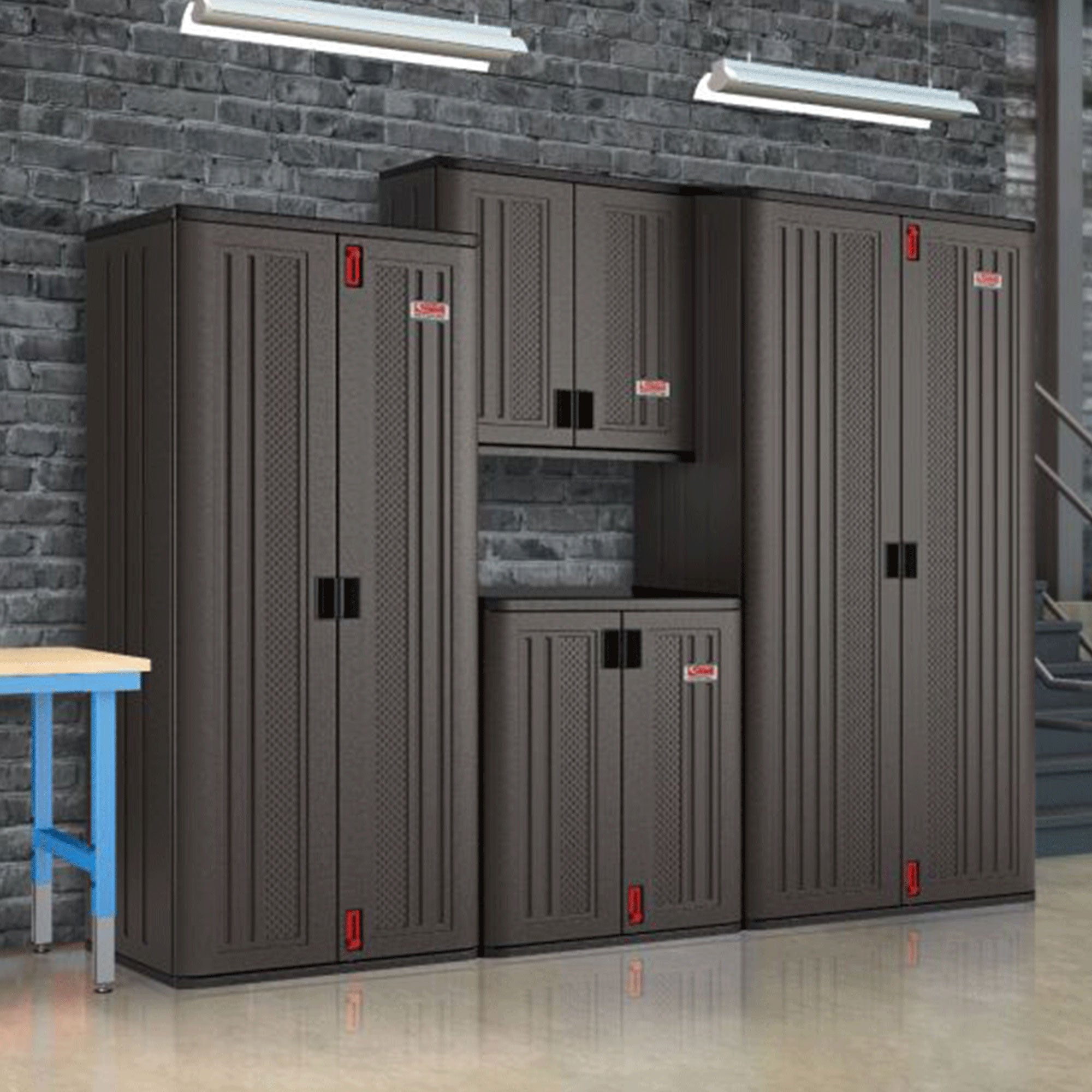 Suncast Commercial 4 Shelf Mega Tall Lockable Utility Storage Cabinet, Gray