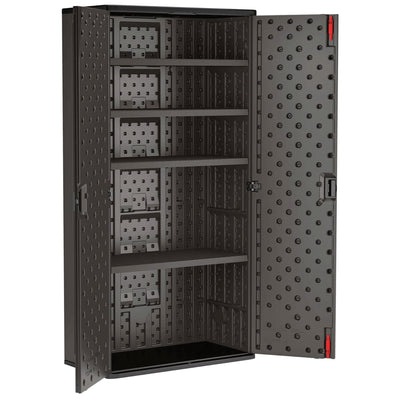 Suncast Commercial 4 Shelf Mega Tall Lockable Utility Storage Cabinet, Gray