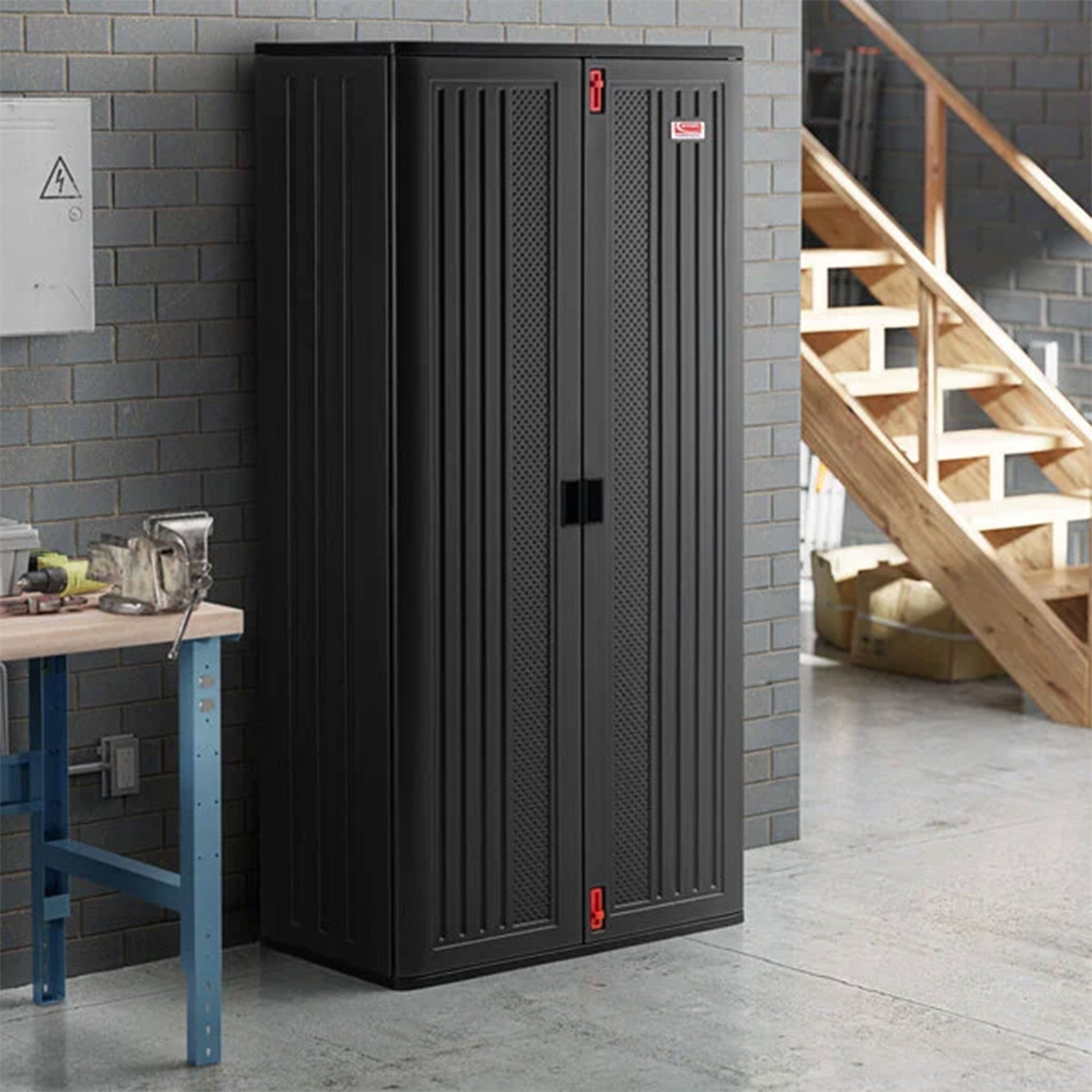 Suncast Commercial 4 Shelf Mega Tall Lockable Utility Storage Cabinet, Gray