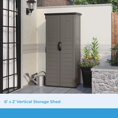 Suncast 22 Cubic Foot Vertical Shed Outdoor Storage for Patio and Garage, Stoney