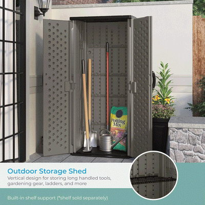 Suncast 22 Cubic Foot Vertical Shed Outdoor Storage for Patio and Garage, Stoney