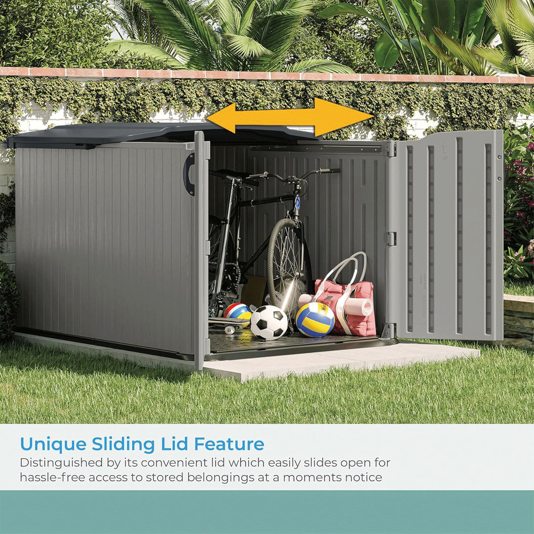 Suncast Glidetop 98 Cu Ft Outdoor Horizontal Shed Garden & Tool Storage, Gray - VMInnovations