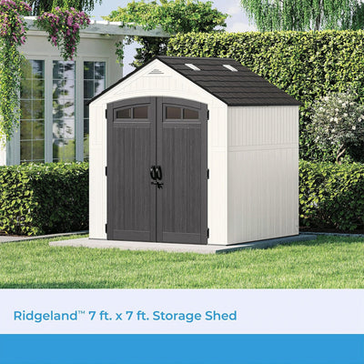 Suncast Ridgeland 327 Cu Ft Storage Shed 7' x 7' Outdoor Patio Box, Ice Cube - VMInnovations