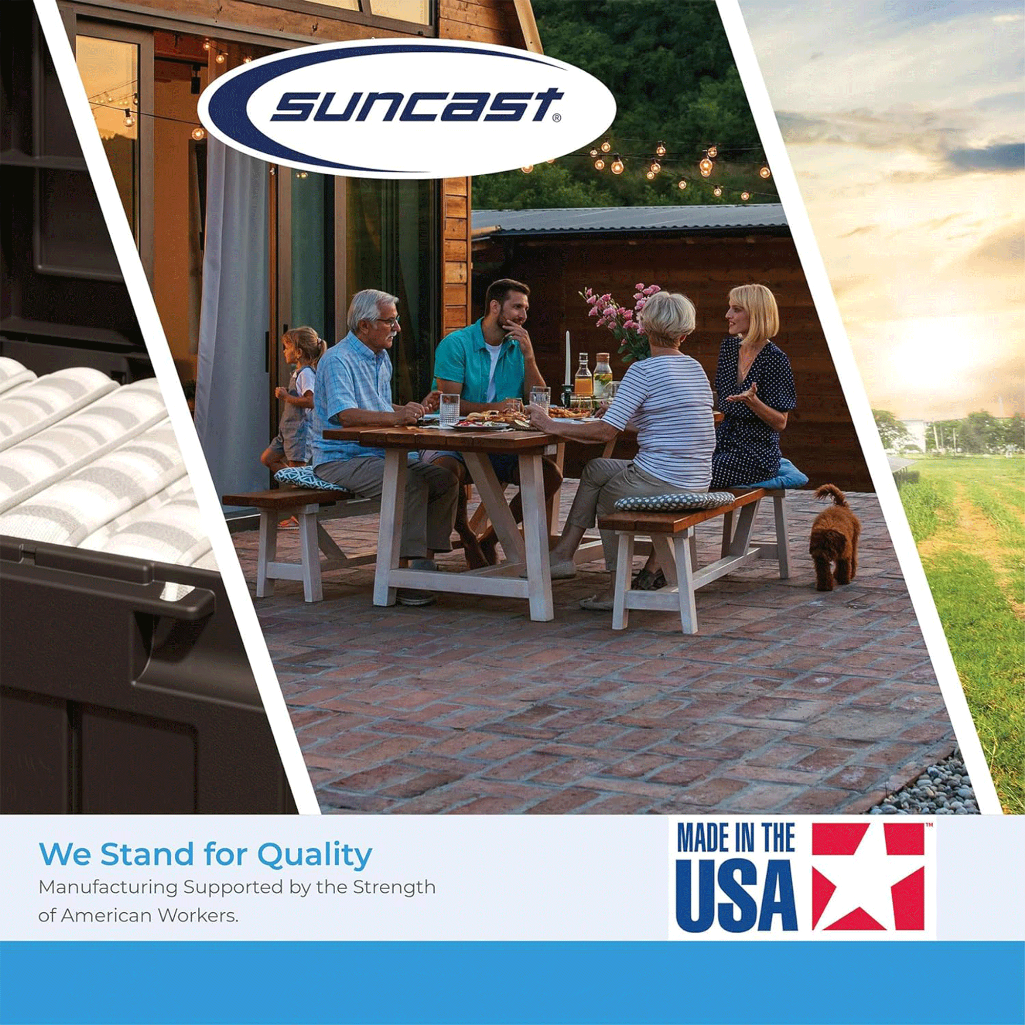 Suncast Ridgeland 327 Cu Ft Storage Shed 7' x 7' Outdoor Patio Box, Ice Cube - VMInnovations