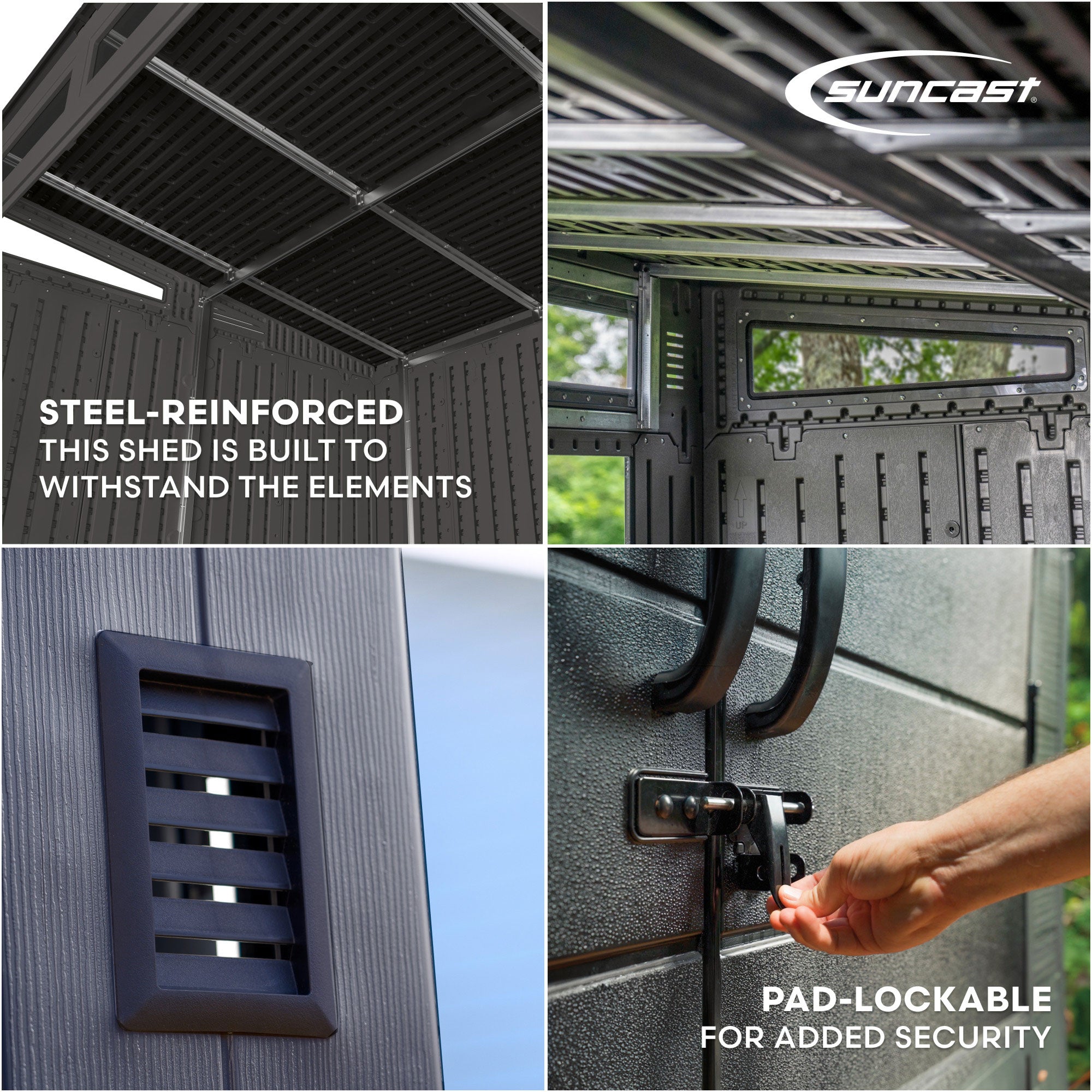 Suncast Modernist 7 f. x 7 ft. Storage Shed with 317 Cubic Feet of Storage Space - VMInnovations