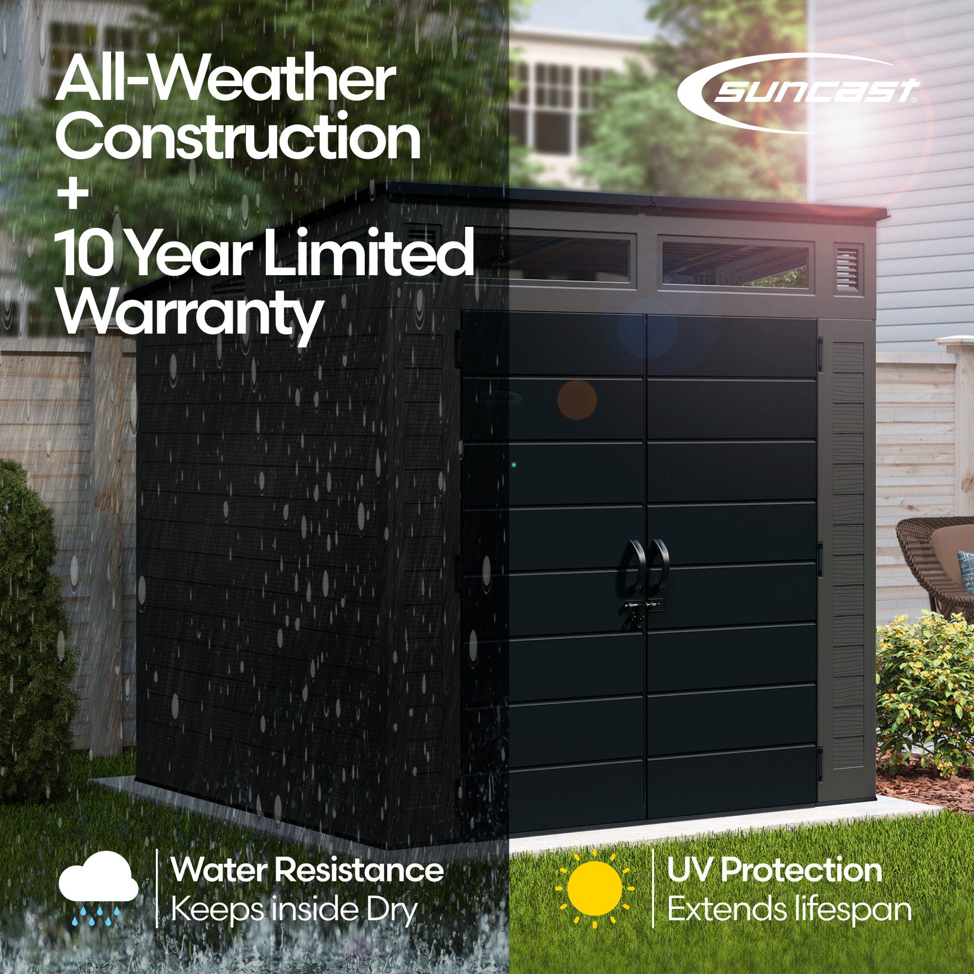 Suncast Modernist 7 f. x 7 ft. Storage Shed with 317 Cubic Feet of Storage Space - VMInnovations