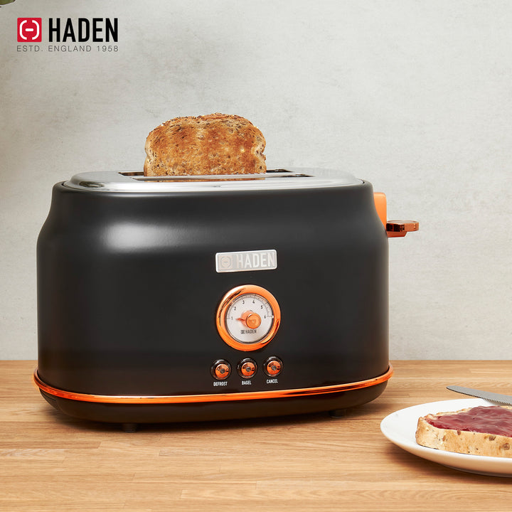 Haden Dorset Electric Water Kettle & 2 Slice Wide Slot Toaster, Black & Copper