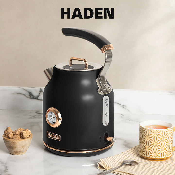 Haden Dorset Electric Water Kettle & 2 Slice Wide Slot Toaster, Black & Copper