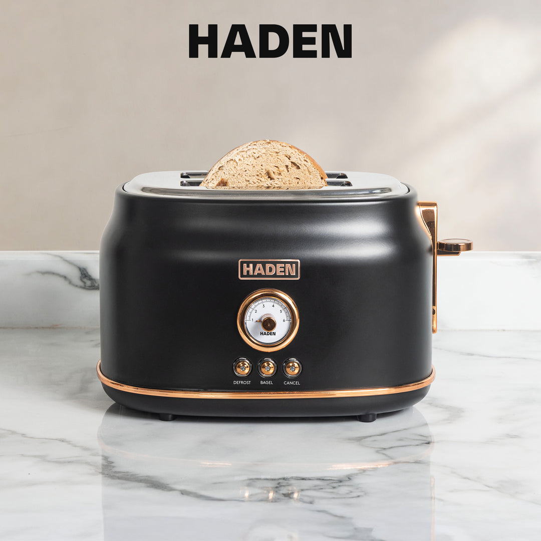 Haden Dorset Electric Water Kettle & 2 Slice Wide Slot Toaster, Black & Copper