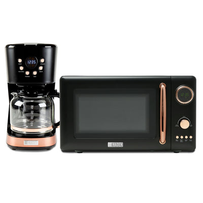 Haden 700W Compact Countertop Microwave & 12 Cup Coffee Maker, Black & Copper