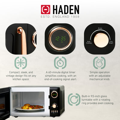 Haden 700W Compact Countertop Microwave & 12 Cup Coffee Maker, Black & Copper