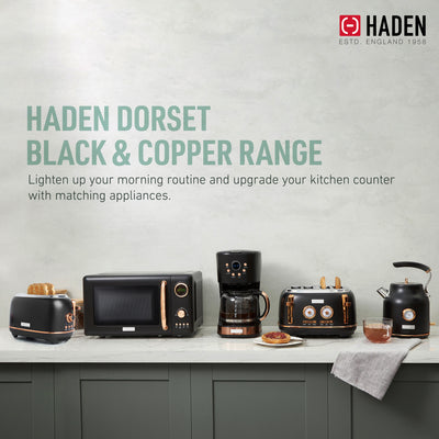 Haden 700W Compact Countertop Microwave & 12 Cup Coffee Maker, Black & Copper